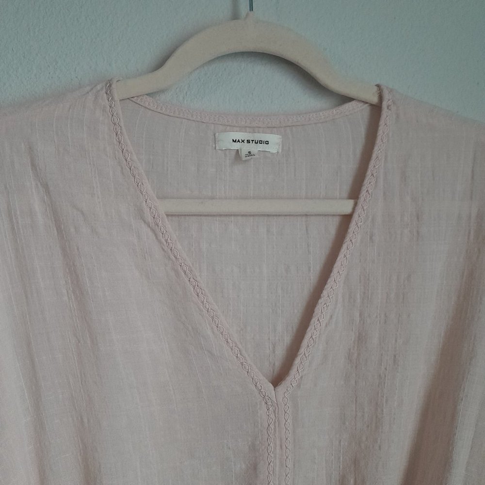 Max Studio Romantic Ethereal V-Neck Gauzy Tie Front Eyelet Top Blush Pink Size S - Picture 4 of 12